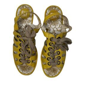 Fly London Women's Yito Mustard Yellow Lace-Up Sling Back Open Toe Sandals. 8.5